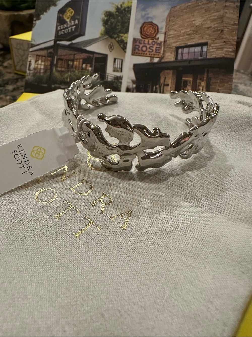 Kendra Scott Yellow Rose Savannah Cuff Bracelet Silver Tone NWT
